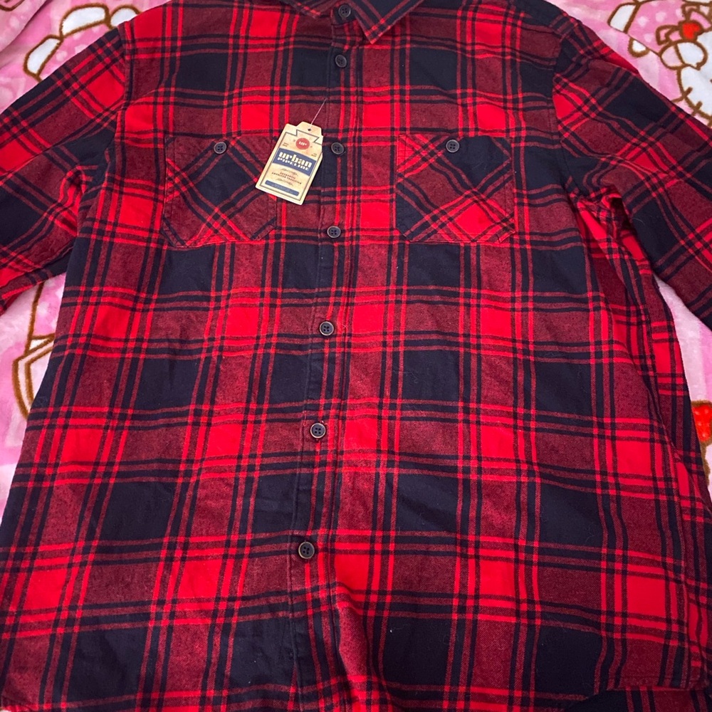 Urban Pipeline Red and Black Plaid Casual Button Down Shirt